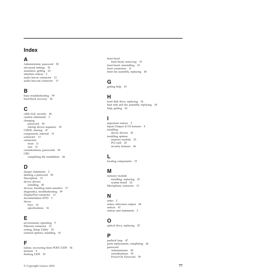 Index, Index a | Lenovo TS200V User Manual | Page 93 / 96