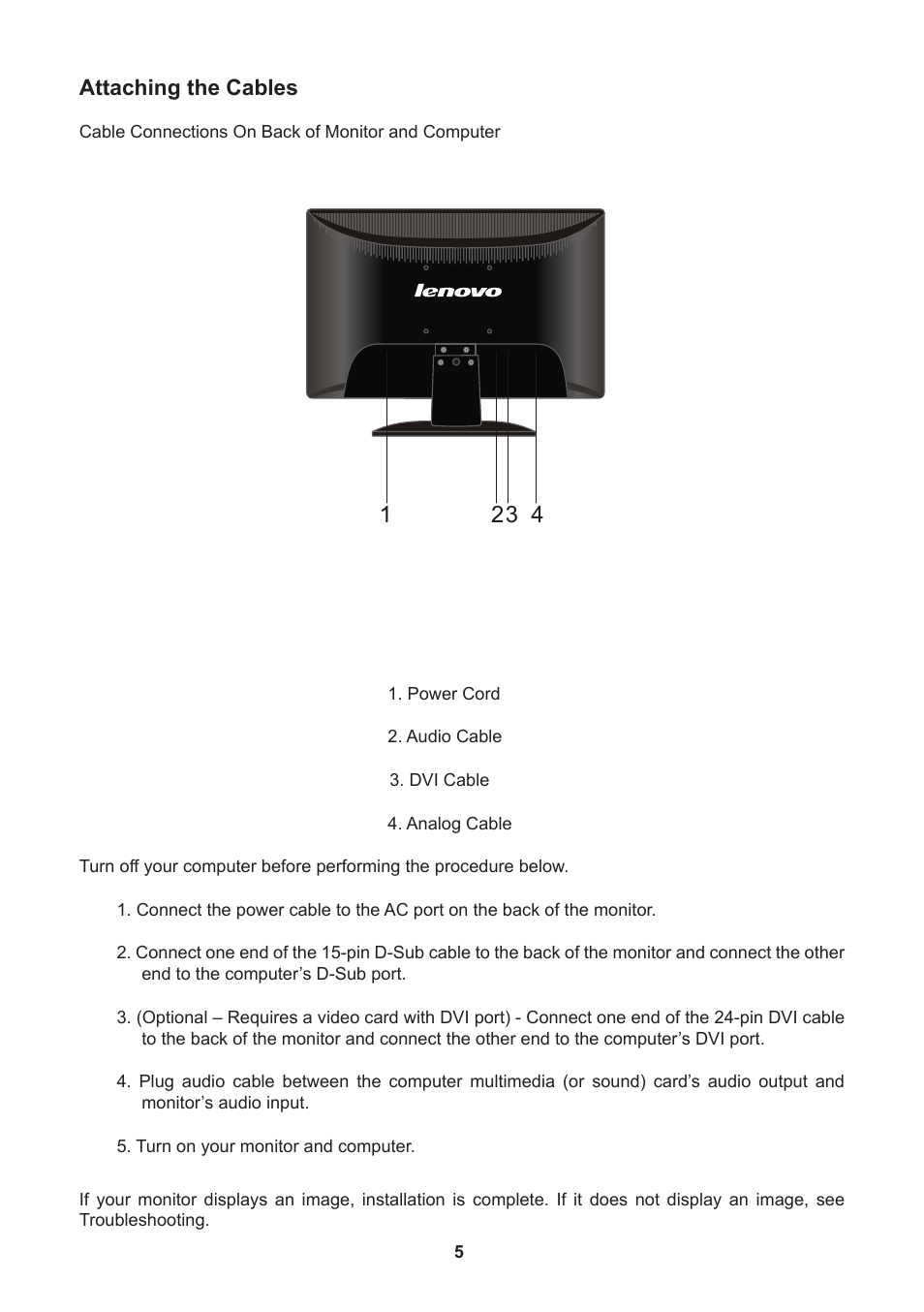 Attaching the cables | Lenovo D1960 User Manual | Page 7 / 21