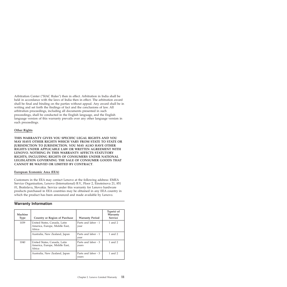 Warranty information | Lenovo 1039 User Manual | Page 17 / 26