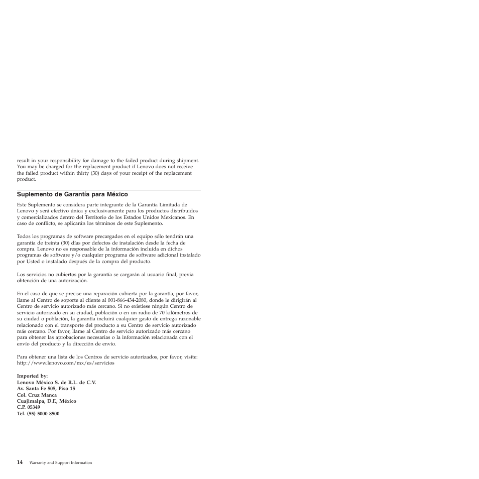 Suplemento de garantía para méxico | Lenovo 1039 User Manual | Page 20 / 26