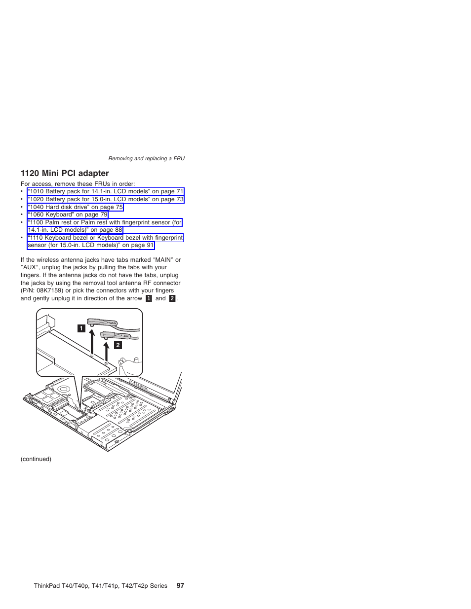 1120 mini pci adapter, Mini, Adapter | Lenovo THINKPAD T41/T41P User Manual | Page 103 / 260