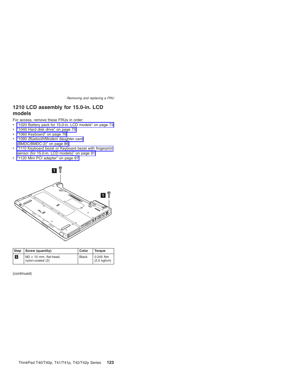 1210 lcd assembly for 15.0-in. lcd models, Assembly, Models | Lenovo THINKPAD T41/T41P User Manual | Page 129 / 260