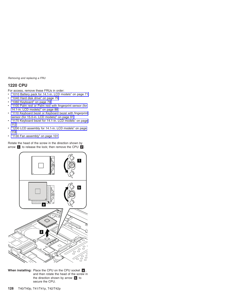 1220 cpu | Lenovo THINKPAD T41/T41P User Manual | Page 134 / 260