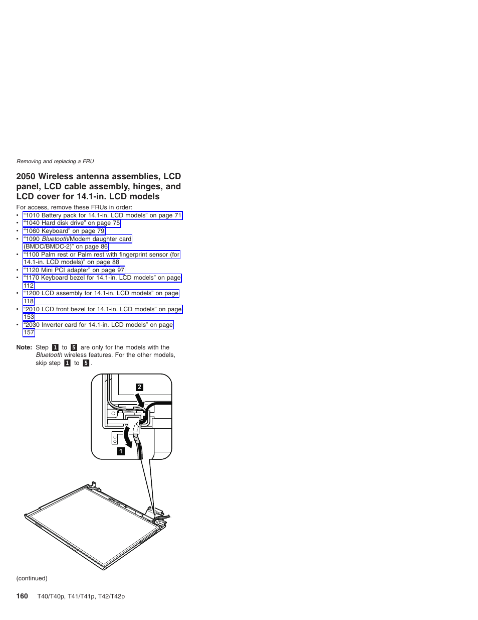 Wireless, Antenna, Assemblies | Panel, Cable, Assembly, Hinges, Cover, Models | Lenovo THINKPAD T41/T41P User Manual | Page 166 / 260