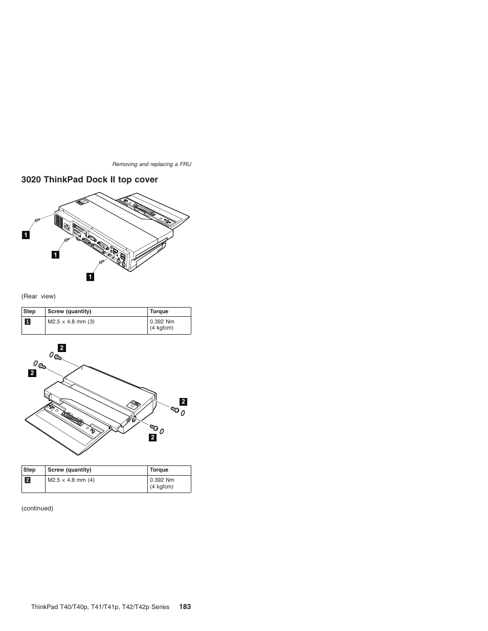 3020 thinkpad dock ii top cover, Thinkpad, Dock | Cover | Lenovo THINKPAD T41/T41P User Manual | Page 189 / 260