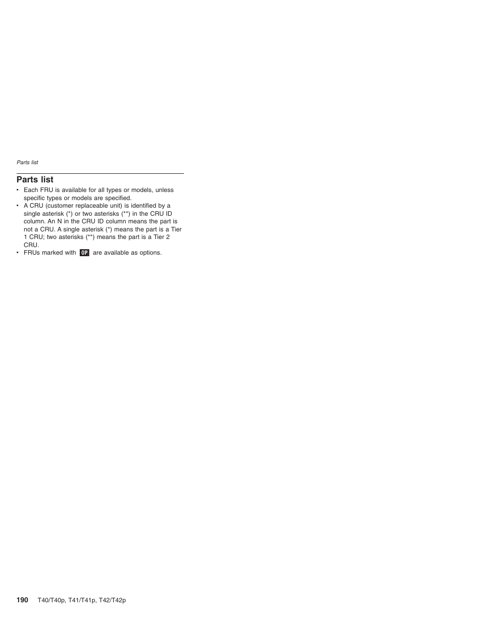 Parts list, Parts, List | Lenovo THINKPAD T41/T41P User Manual | Page 196 / 260