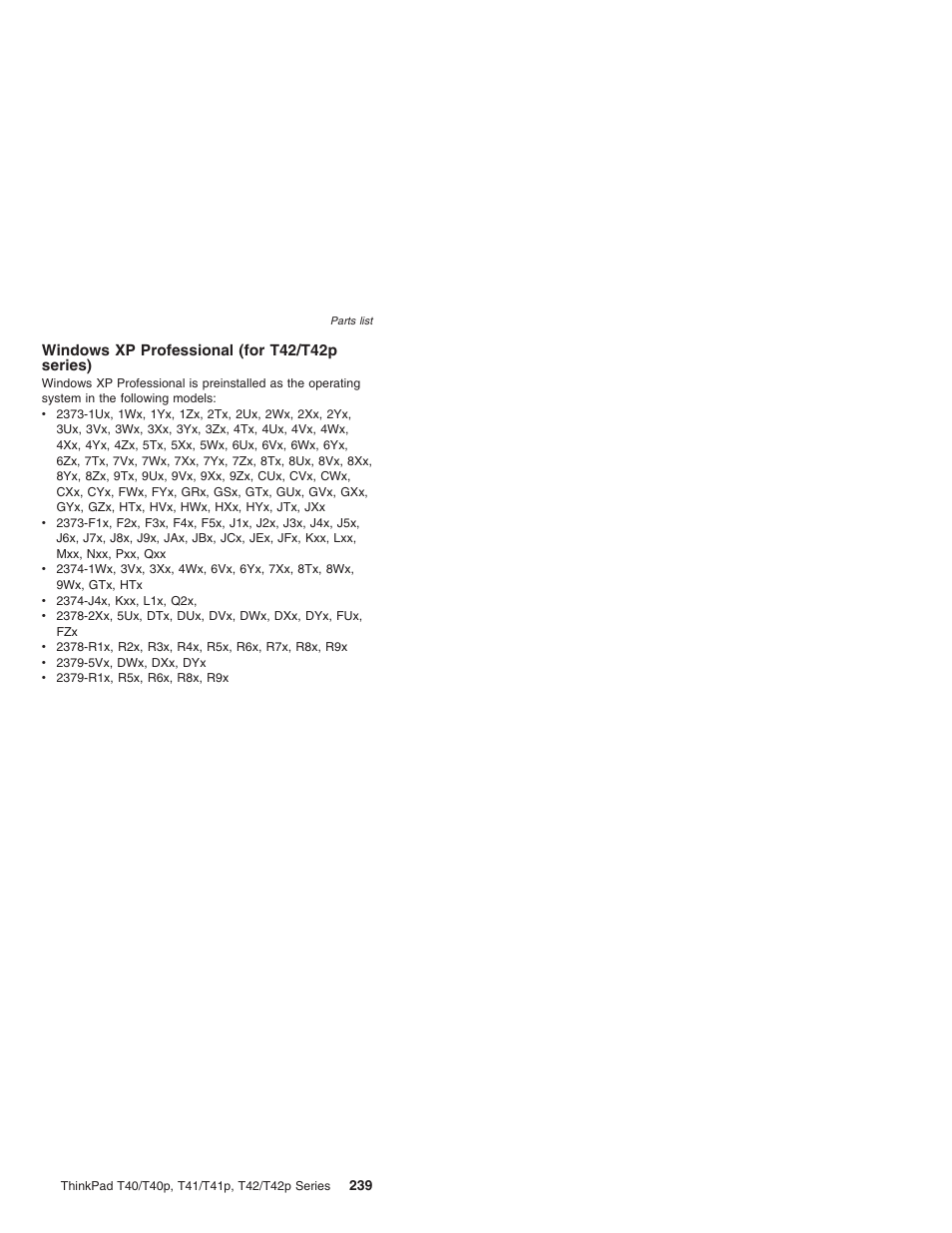 Windows xp professional (for t42/t42p series), Windows, Professional | T42/t42p, Series) | Lenovo THINKPAD T41/T41P User Manual | Page 245 / 260