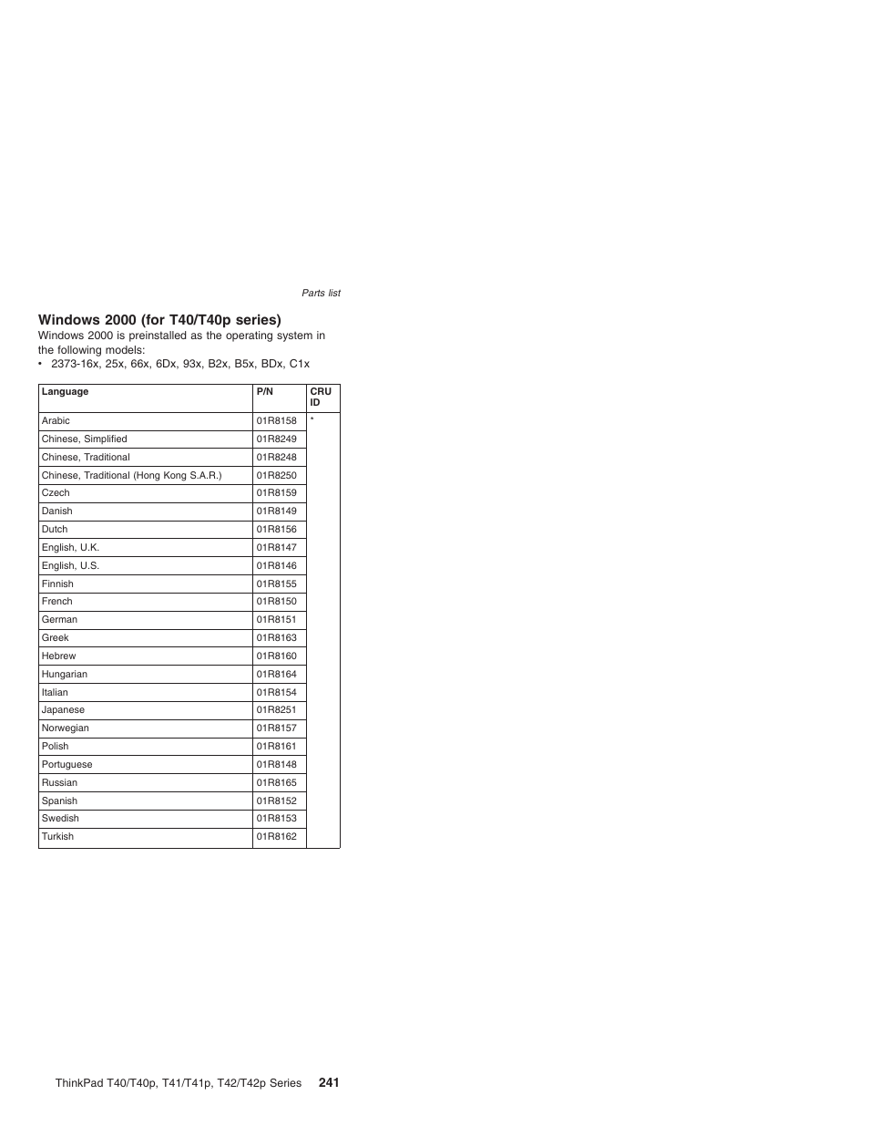 Windows 2000 (for t40/t40p series), Windows, T40/t40p | Series) | Lenovo THINKPAD T41/T41P User Manual | Page 247 / 260