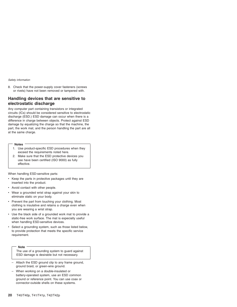 Handling, Devices, That | Sensitive, Electrostatic, Discharge | Lenovo THINKPAD T41/T41P User Manual | Page 26 / 260