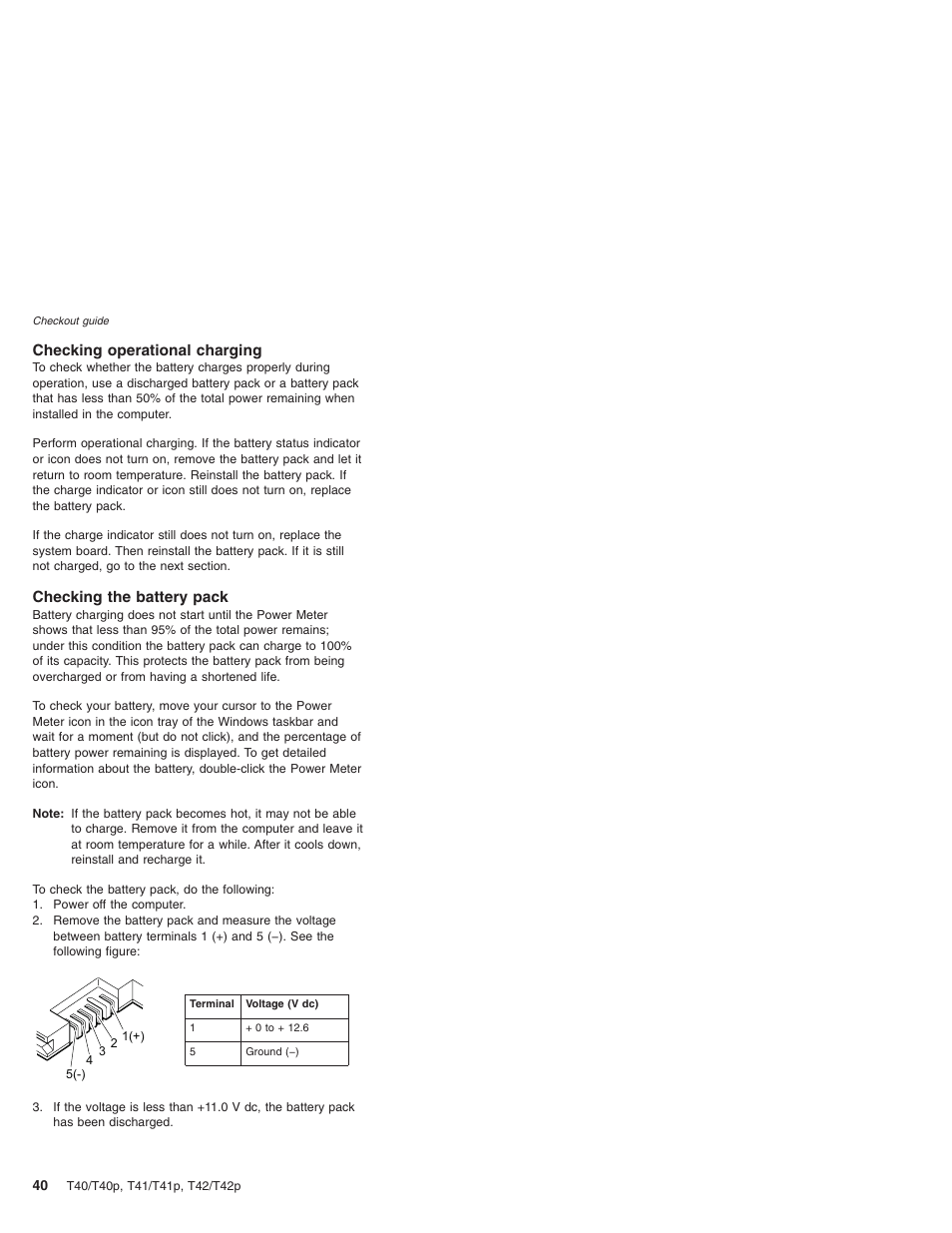 Checking operational charging, Checking the battery pack, Checking | Operational, Charging, Battery, Pack | Lenovo THINKPAD T41/T41P User Manual | Page 46 / 260