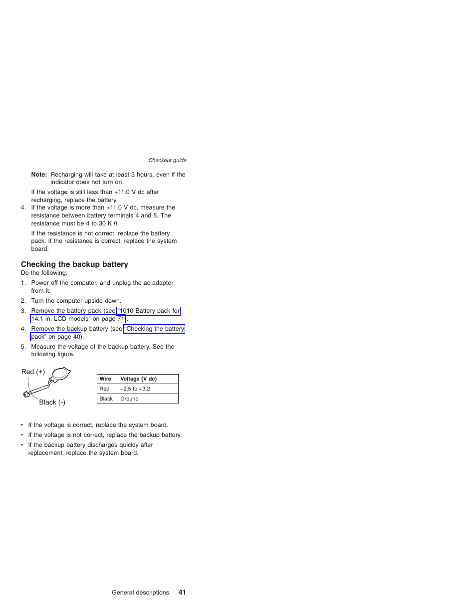Checking the backup battery, Checking, Backup | Battery | Lenovo THINKPAD T41/T41P User Manual | Page 47 / 260