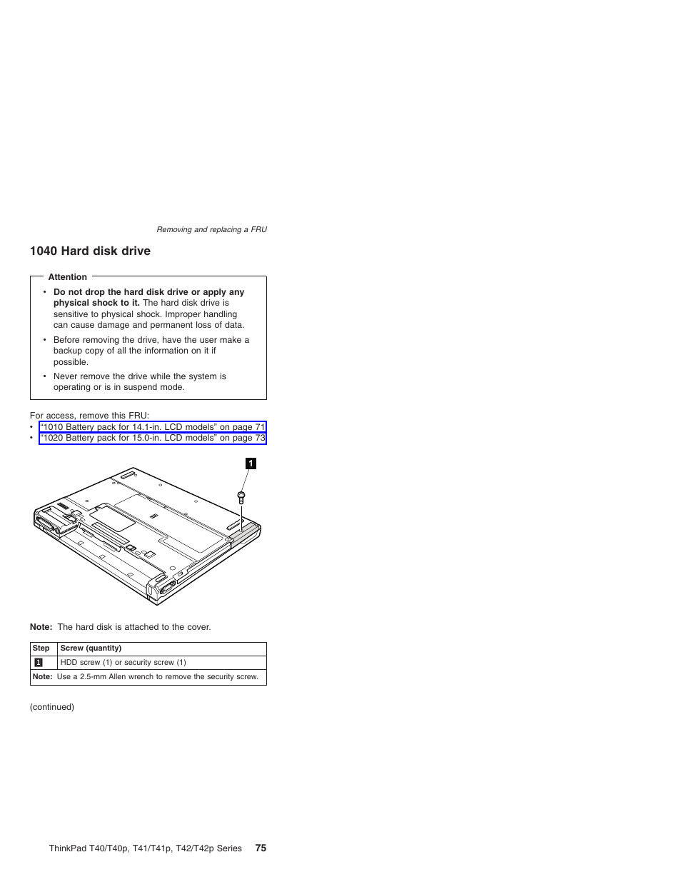 1040 hard disk drive, Hard, Disk | Drive | Lenovo THINKPAD T41/T41P User Manual | Page 81 / 260