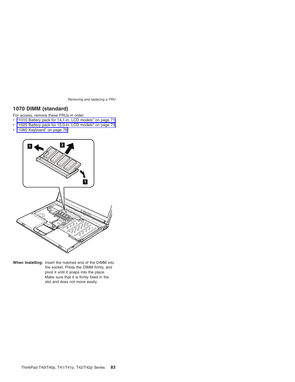 1070 dimm (standard), Dimm, Standard) | Lenovo THINKPAD T41/T41P User Manual | Page 89 / 260