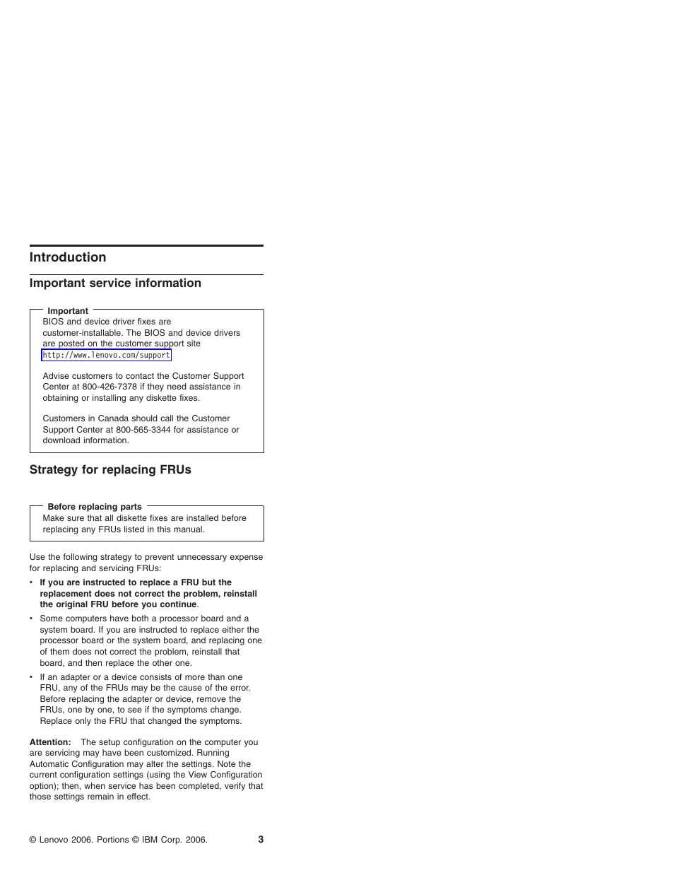 Introduction, Important service information, Strategy for replacing frus | Important, Service, Information, Strategy, Replacing, Frus | Lenovo THINKPAD T41/T41P User Manual | Page 9 / 260
