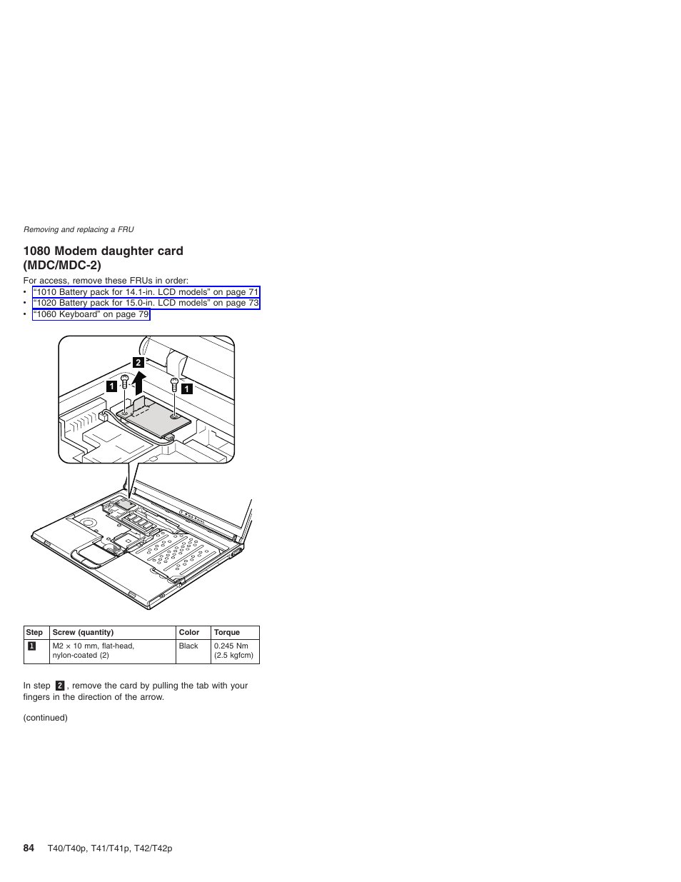 1080 modem daughter card (mdc/mdc-2), Modem, Daughter | Card, Mdc/mdc-2) | Lenovo THINKPAD T41/T41P User Manual | Page 90 / 260