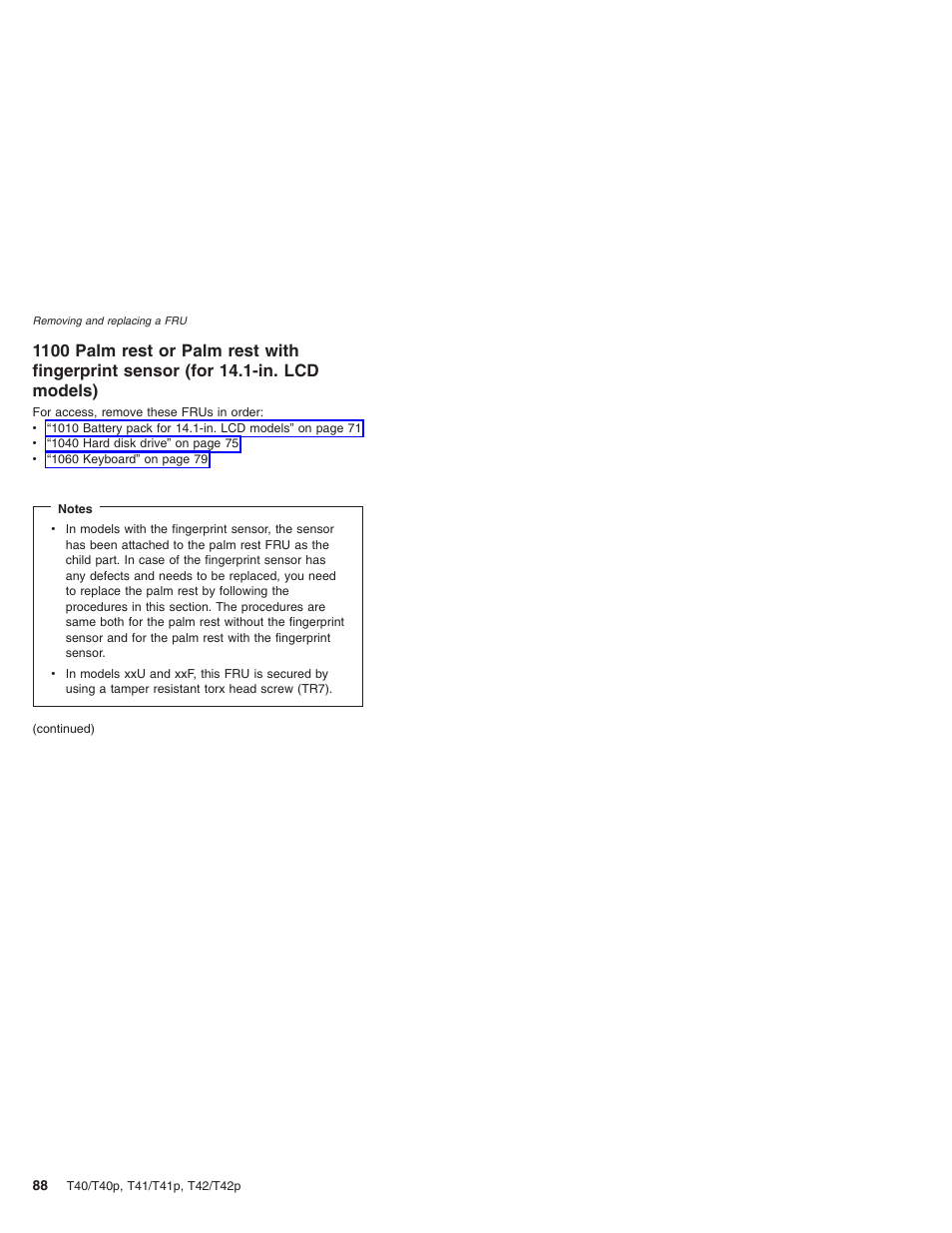 Palm, Rest, With | Fingerprint, Sensor, Models) | Lenovo THINKPAD T41/T41P User Manual | Page 94 / 260