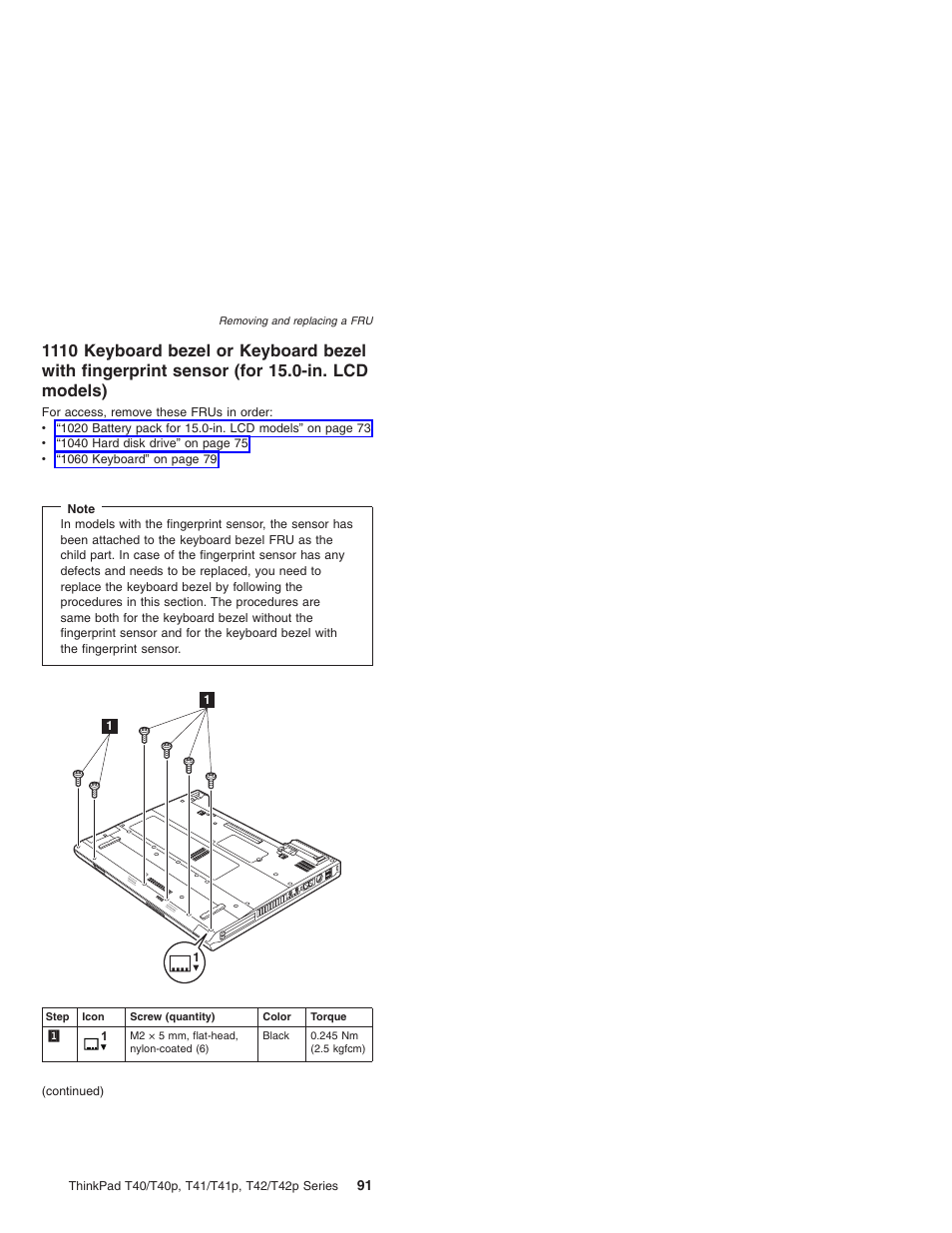 Keyboard, Bezel, With | Fingerprint, Sensor, Models) | Lenovo THINKPAD T41/T41P User Manual | Page 97 / 260