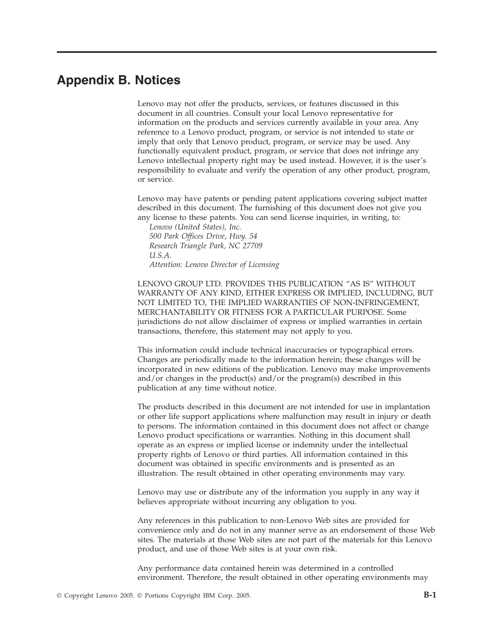 Appendix b. notices, Appendix, Notices | Lenovo L151 User Manual | Page 28 / 29