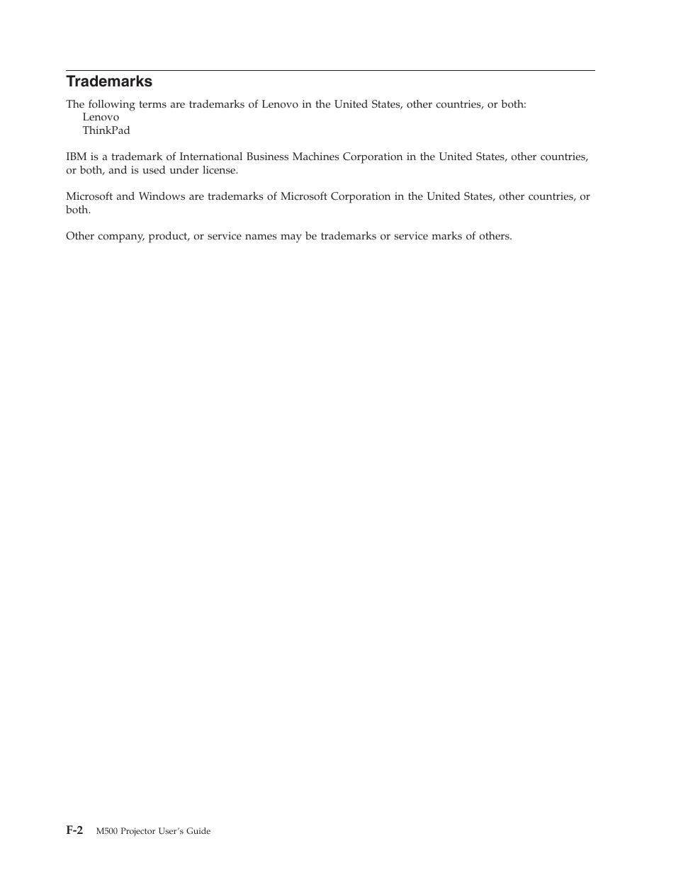 Trademarks | Lenovo M500 User Manual | Page 80 / 86