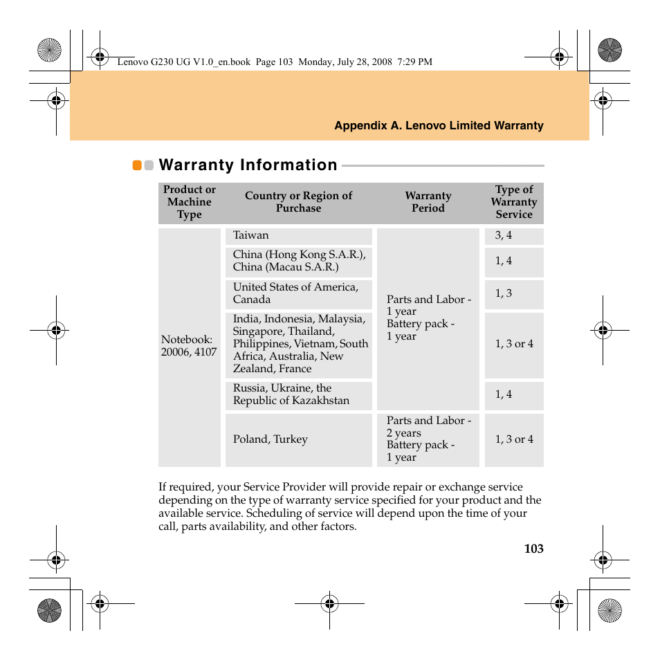 Warranty information | Lenovo 3000 G230 User Manual | Page 111 / 140