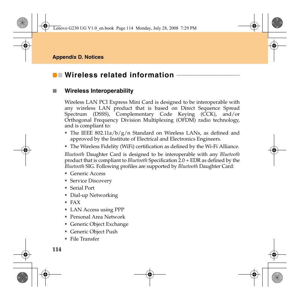 Wireless related information | Lenovo 3000 G230 User Manual | Page 122 / 140