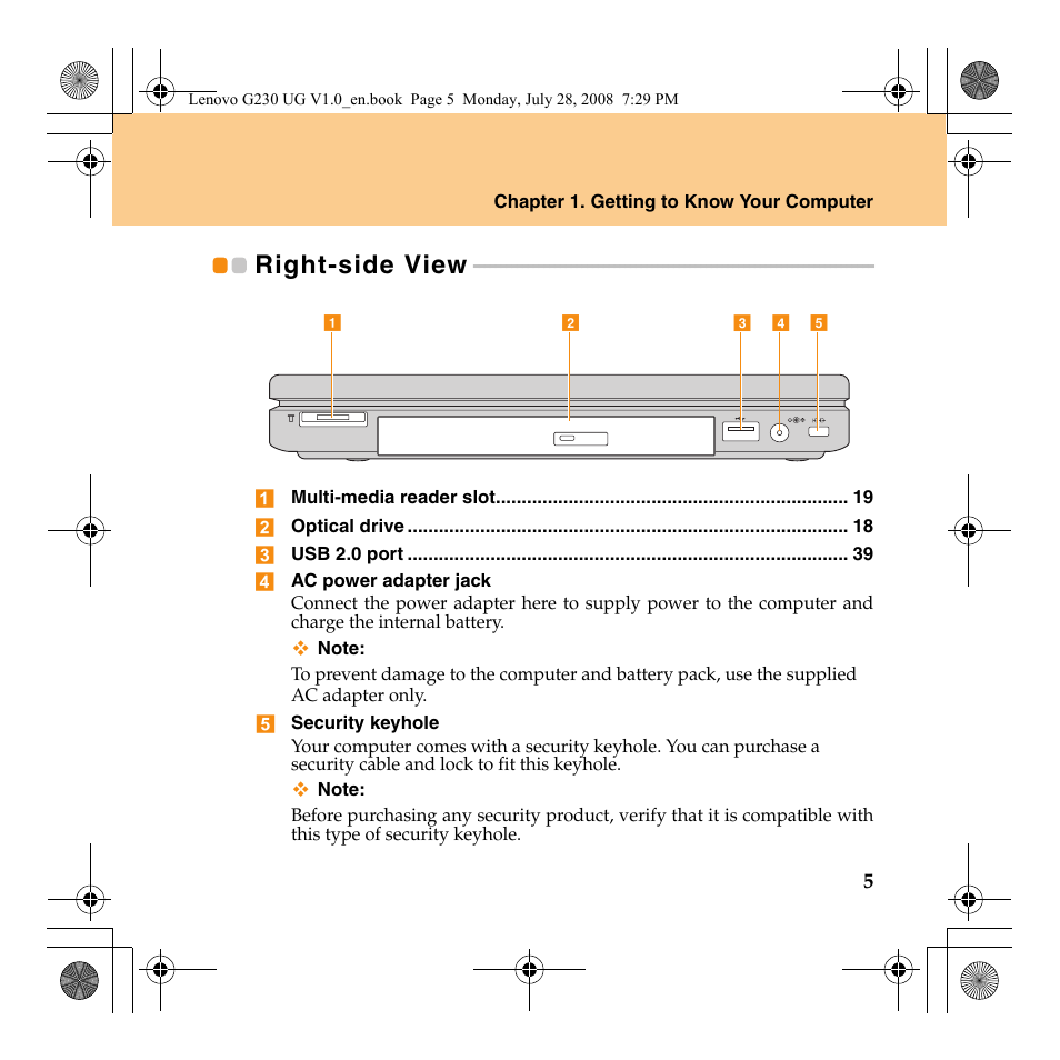Right-side view | Lenovo 3000 G230 User Manual | Page 13 / 140