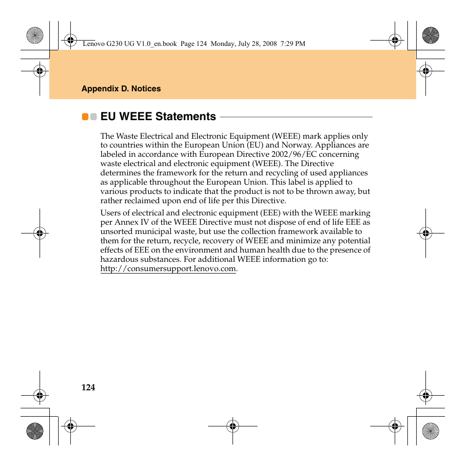 Eu weee statements | Lenovo 3000 G230 User Manual | Page 132 / 140