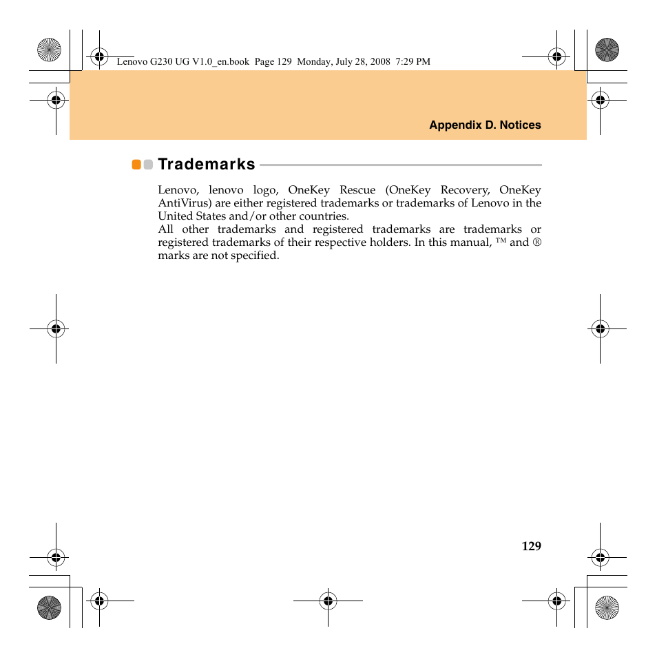 Trademarks | Lenovo 3000 G230 User Manual | Page 137 / 140