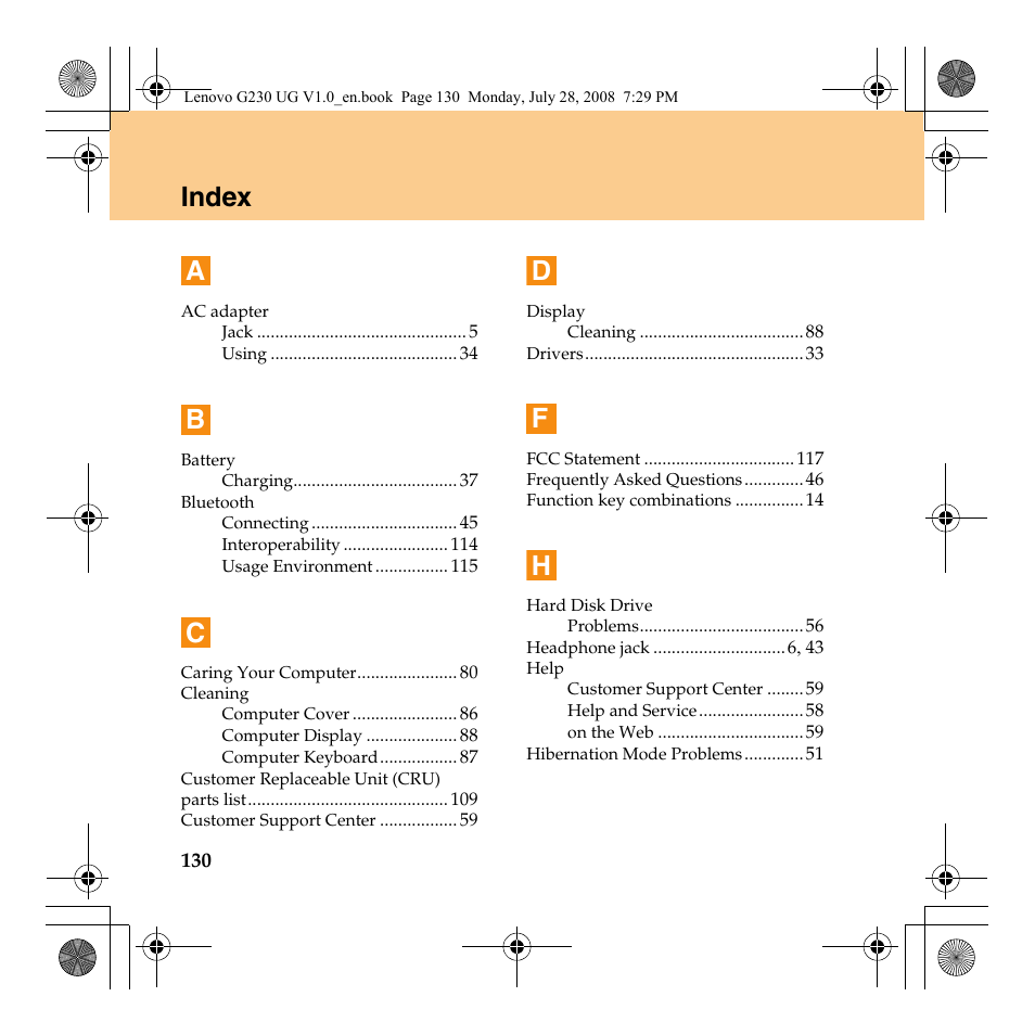 Index a | Lenovo 3000 G230 User Manual | Page 138 / 140