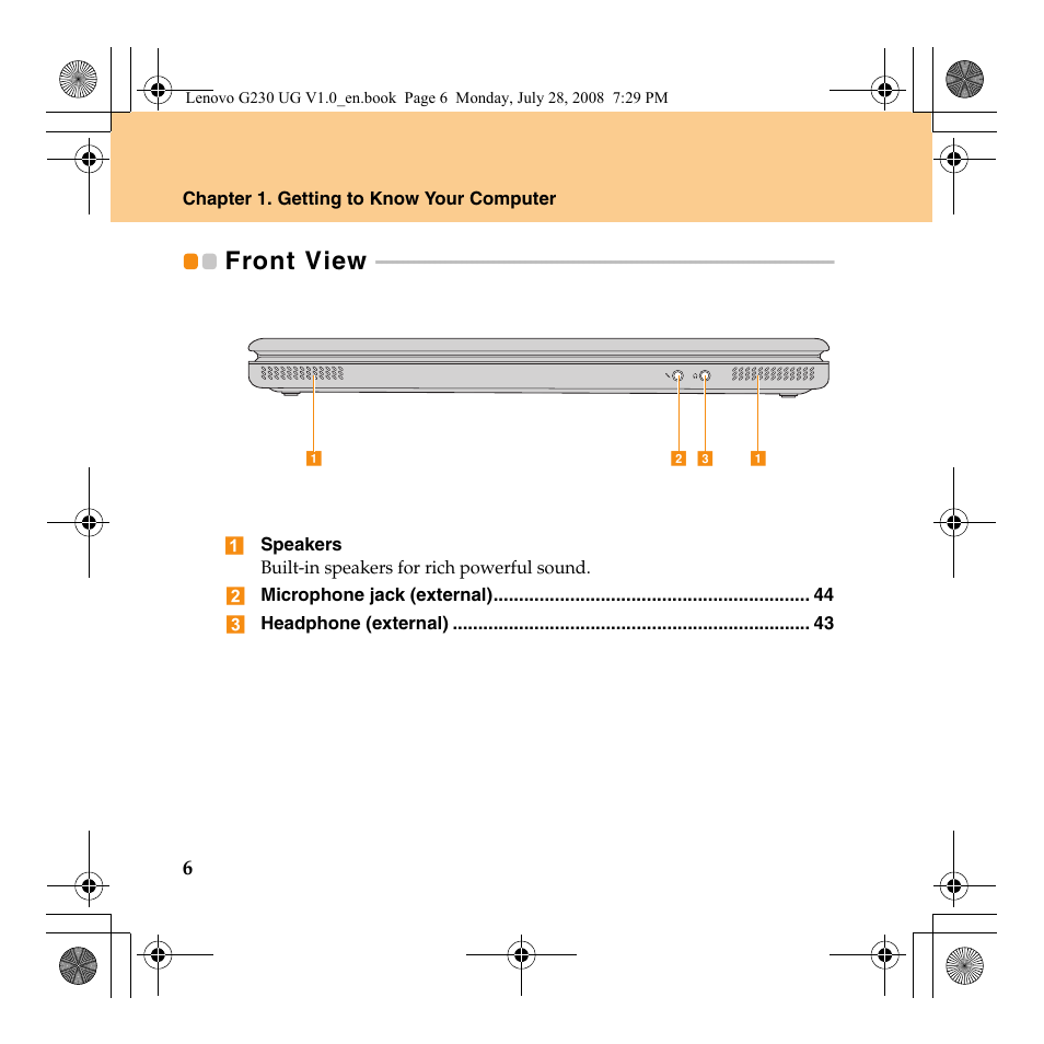 Front view | Lenovo 3000 G230 User Manual | Page 14 / 140