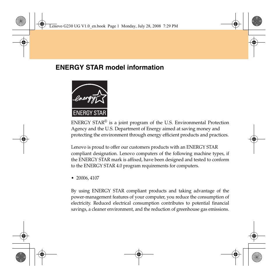 Energy star model information | Lenovo 3000 G230 User Manual | Page 3 / 140