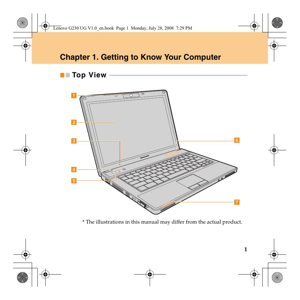 Chapter 1. getting to know your computer, Top view | Lenovo 3000 G230 User Manual | Page 9 / 140