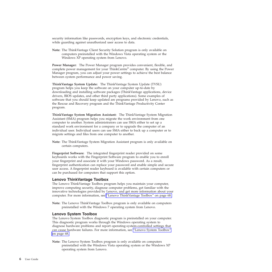 Lenovo thinkvantage toolbox, Lenovo system toolbox | Lenovo 5393 User Manual | Page 14 / 94