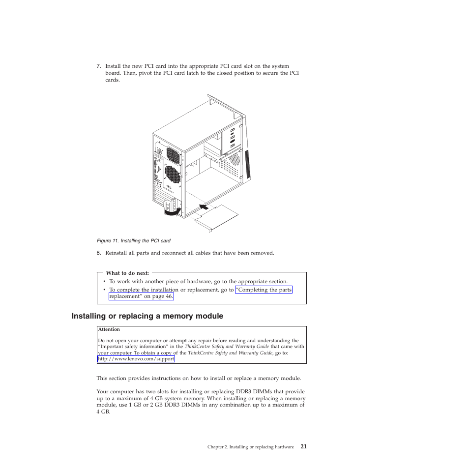 Installing or replacing a memory module | Lenovo 5393 User Manual | Page 29 / 94