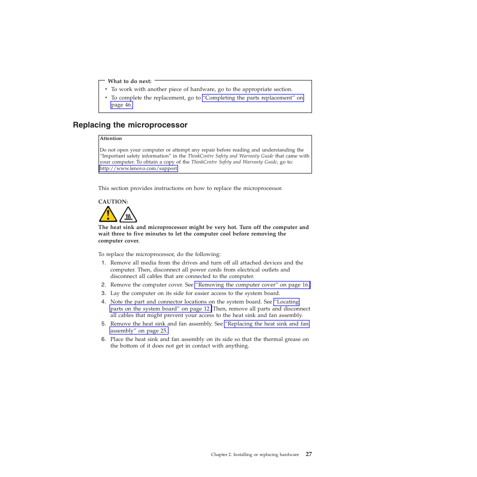 Replacing the microprocessor | Lenovo 5393 User Manual | Page 35 / 94