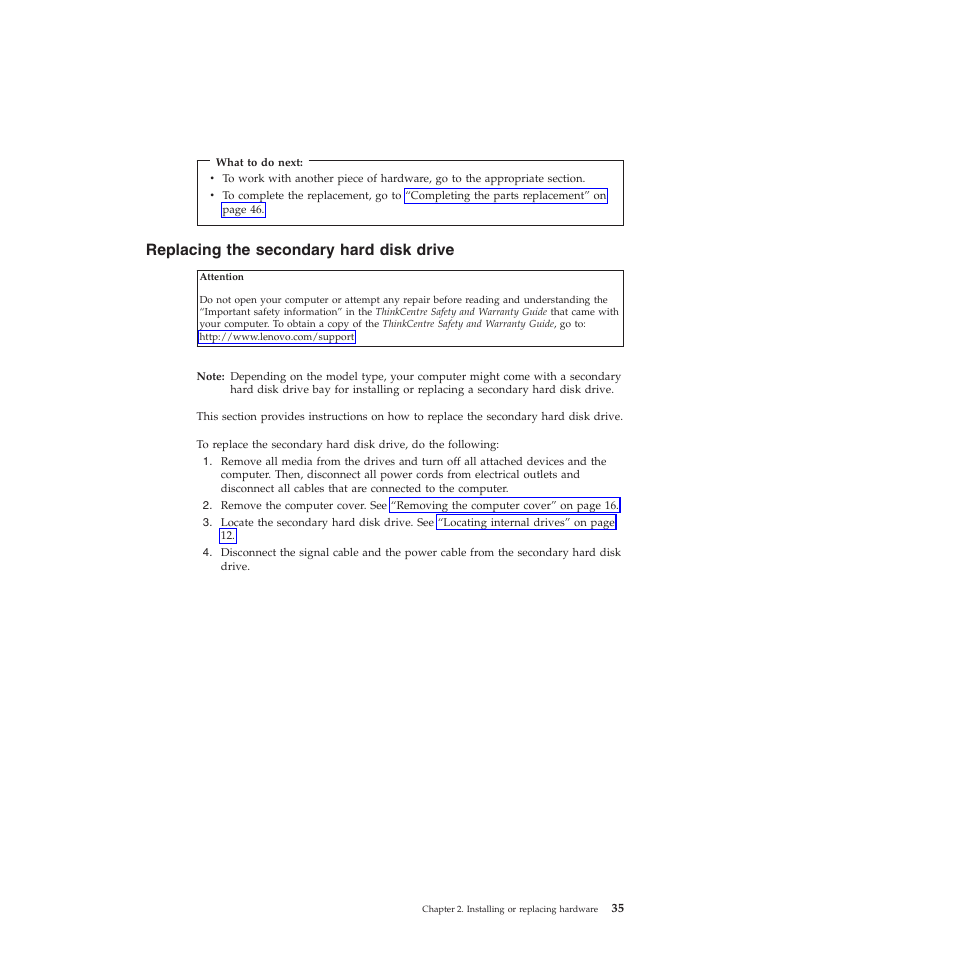 Replacing the secondary hard disk drive | Lenovo 5393 User Manual | Page 43 / 94