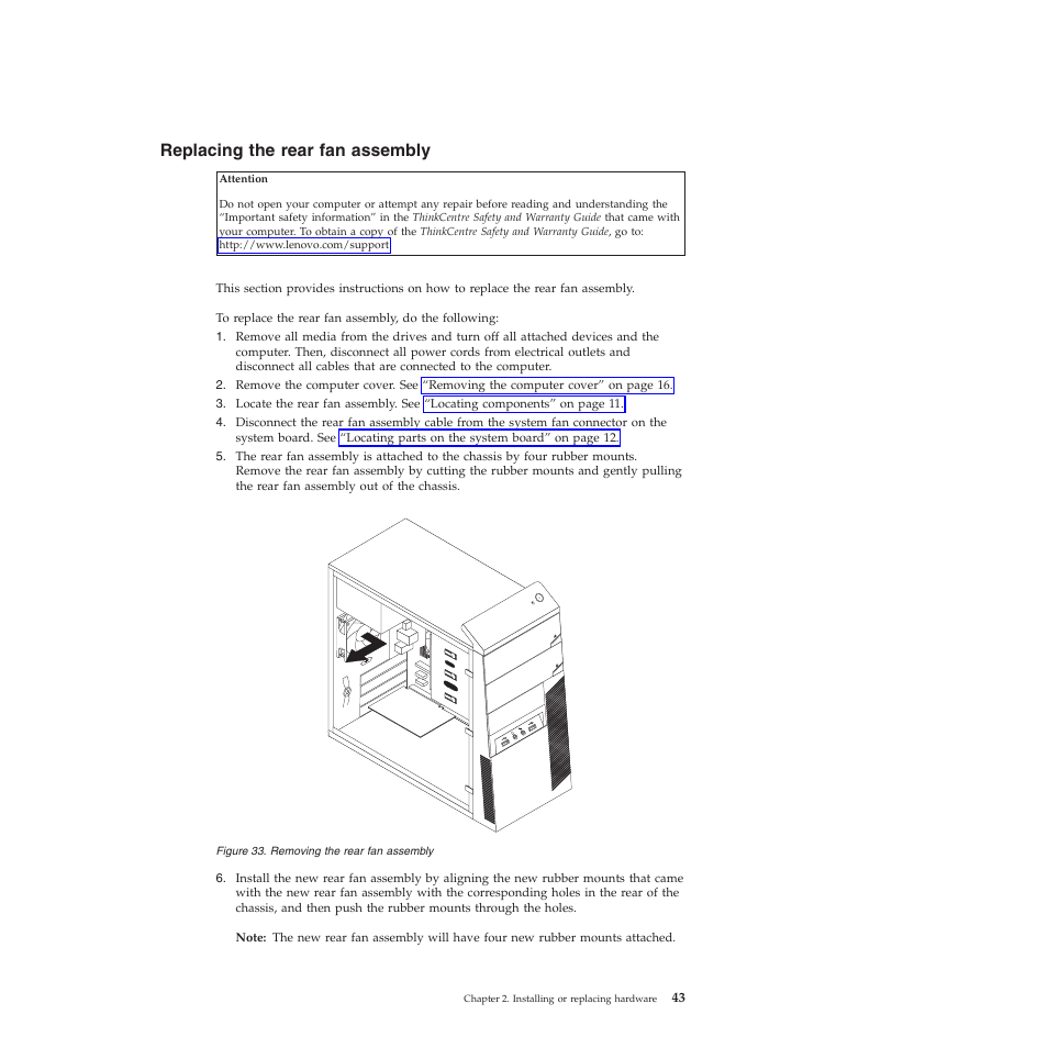 Replacing the rear fan assembly | Lenovo 5393 User Manual | Page 51 / 94