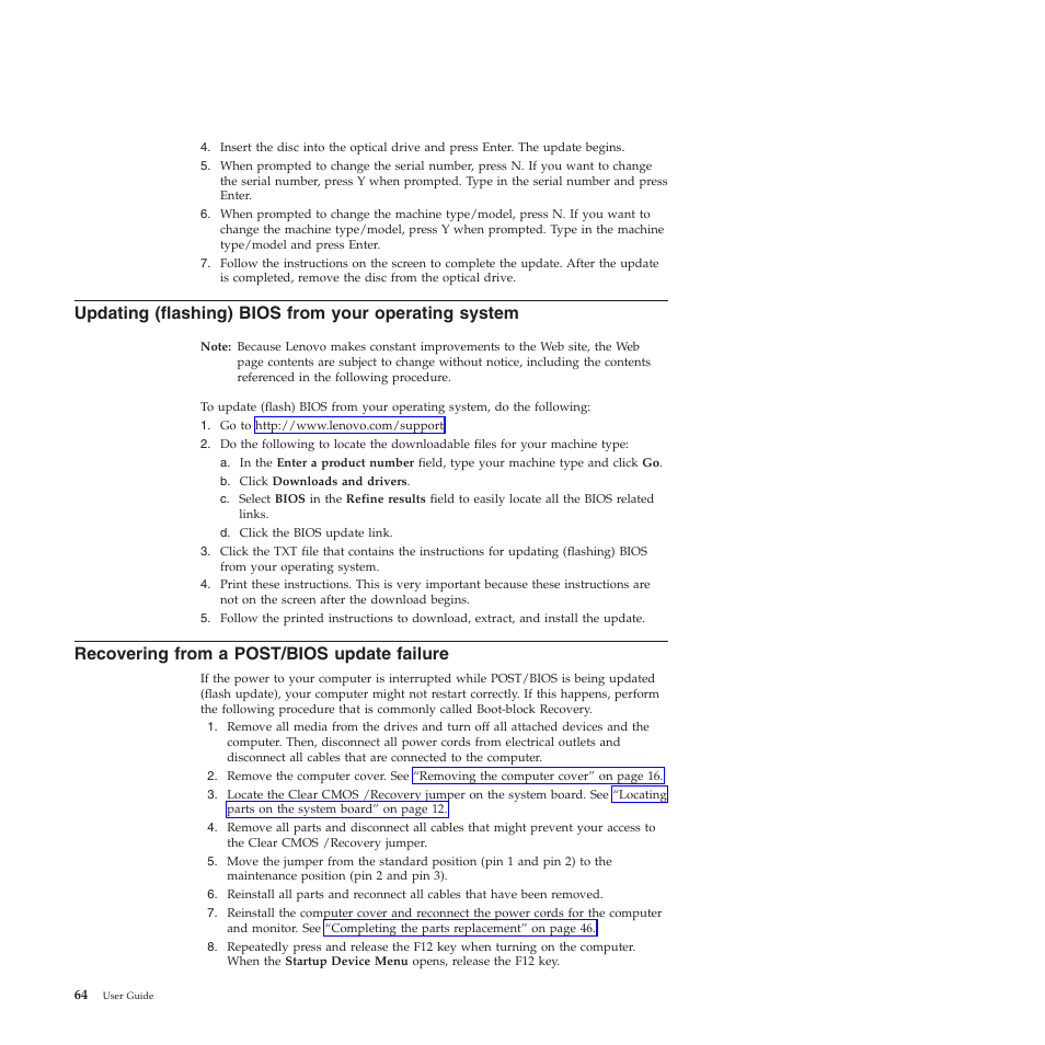 Recovering from a post/bios update failure | Lenovo 5393 User Manual | Page 72 / 94