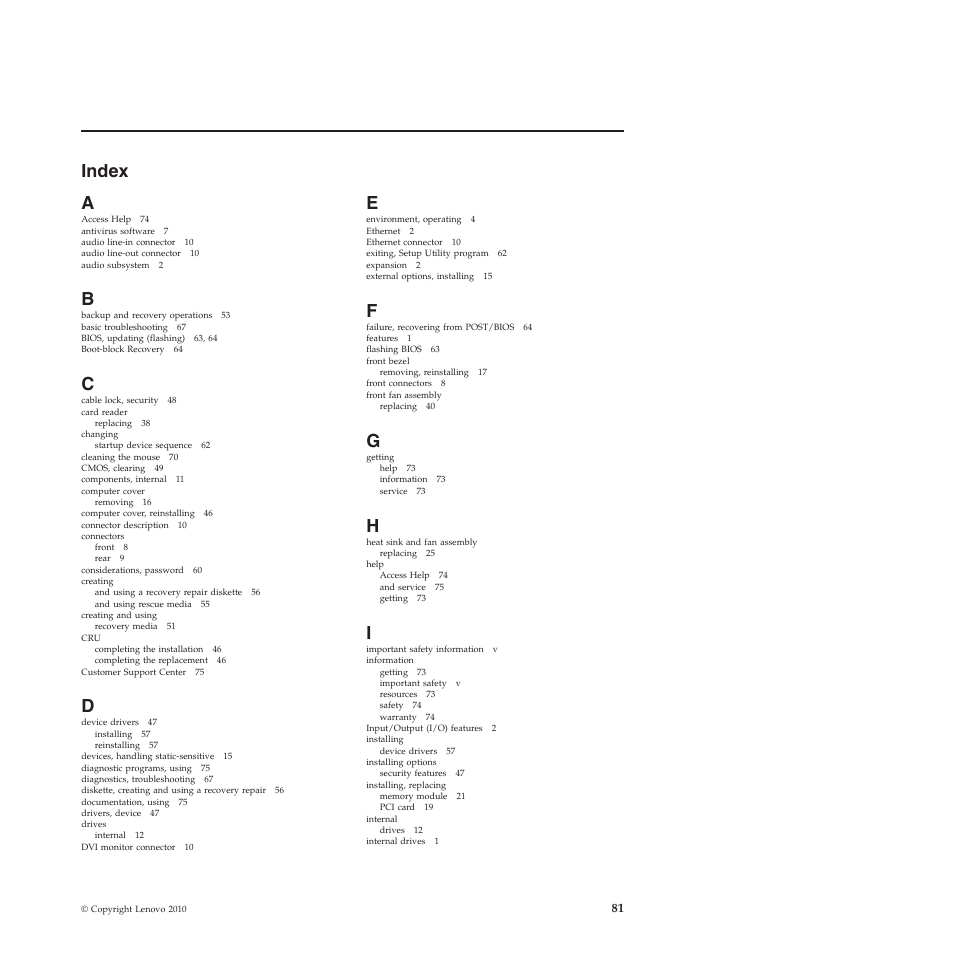 Index, Index a | Lenovo 5393 User Manual | Page 89 / 94