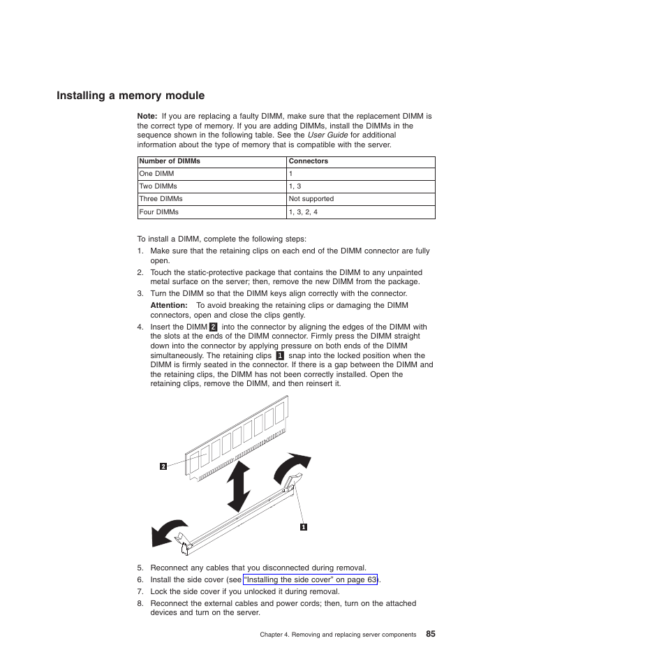 Installing a memory module | Lenovo TS100 User Manual | Page 103 / 284