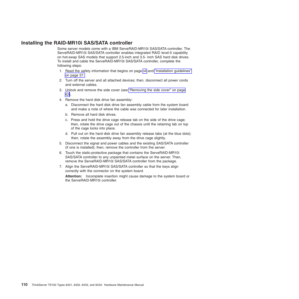 Installing the raid-mr10i sas/sata controller | Lenovo TS100 User Manual | Page 128 / 284