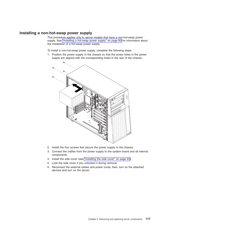 Installing a non-hot-swap power supply | Lenovo TS100 User Manual | Page 135 / 284