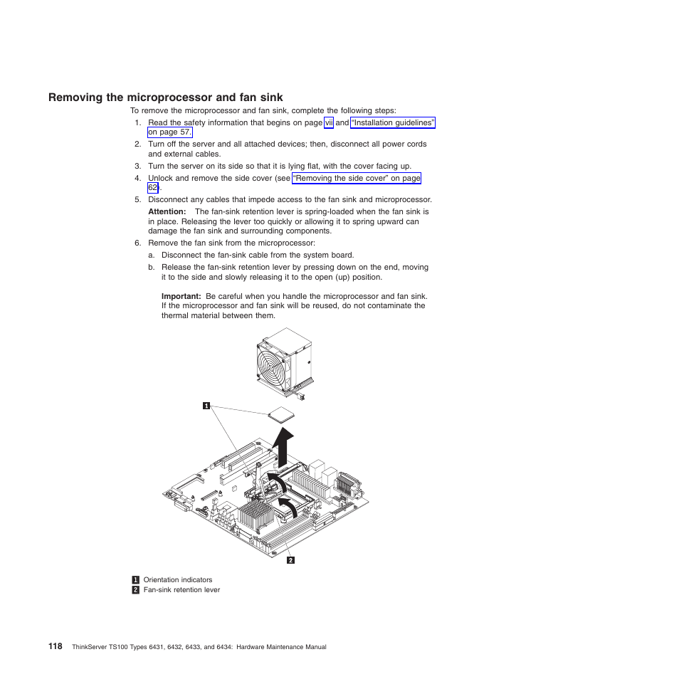 Removing the microprocessor and fan sink | Lenovo TS100 User Manual | Page 136 / 284