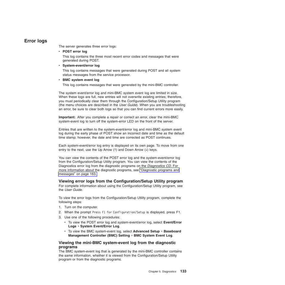 Error logs | Lenovo TS100 User Manual | Page 151 / 284