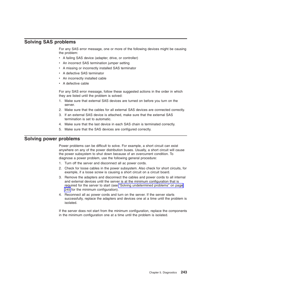 Solving sas problems, Solving power problems, Solving sas problems solving power problems | Lenovo TS100 User Manual | Page 261 / 284