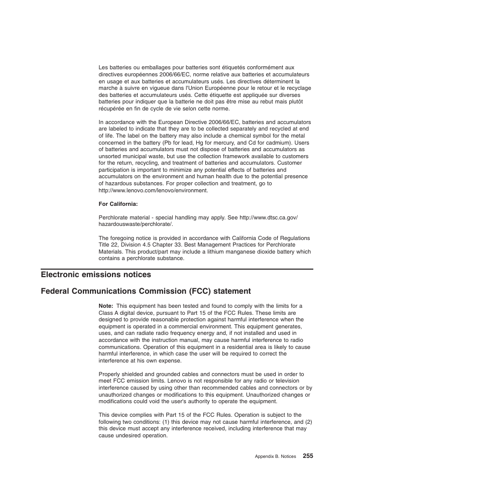 Electronic emissions notices, Federal communications commission (fcc) statement | Lenovo TS100 User Manual | Page 273 / 284