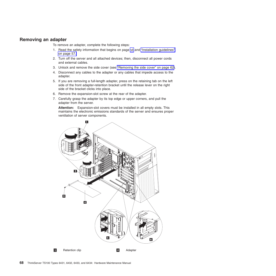 Removing an adapter | Lenovo TS100 User Manual | Page 86 / 284