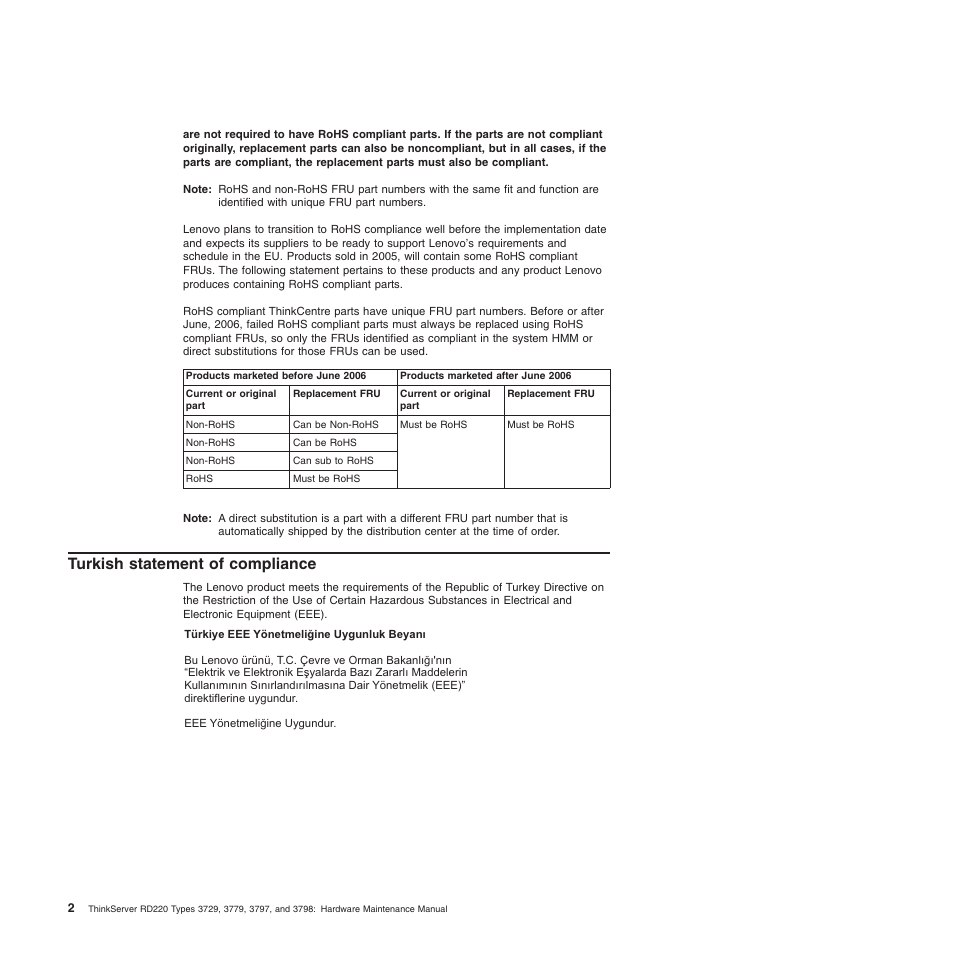 Turkish statement of compliance | Lenovo THINKSERVER 3797 User Manual | Page 10 / 266