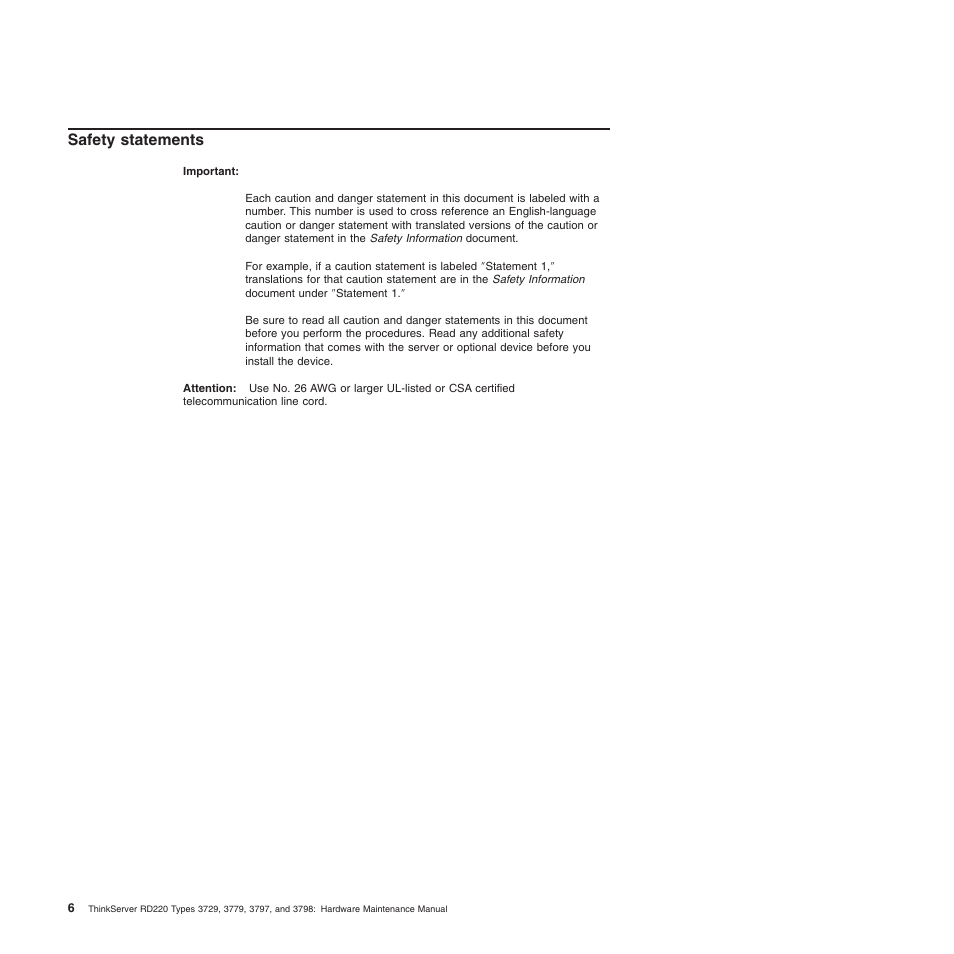 Safety statements | Lenovo THINKSERVER 3797 User Manual | Page 14 / 266