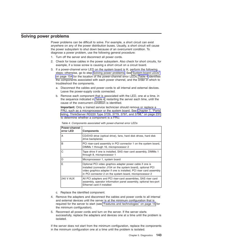 Solving power problems | Lenovo THINKSERVER 3797 User Manual | Page 151 / 266